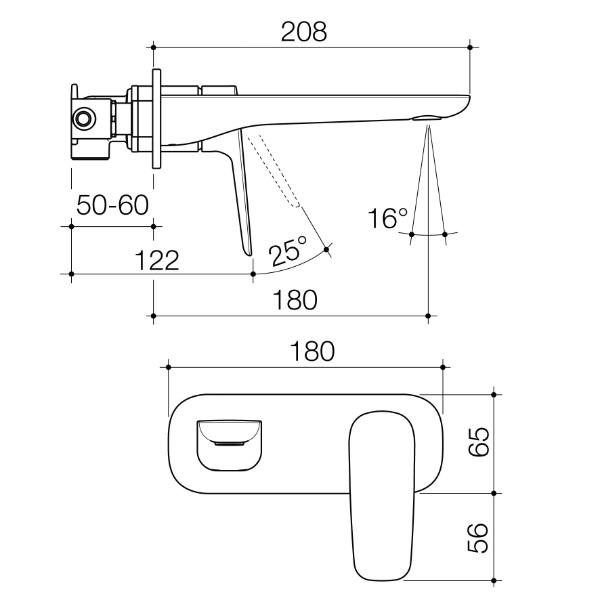 Caroma 849051C6AF Contura II 180mm Wall Basin/Bath Mixer - Chrome