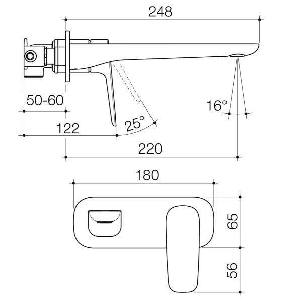 Caroma 849053C6AF Contura II 220mm Wall Basin/Bath Mixer - Chrome