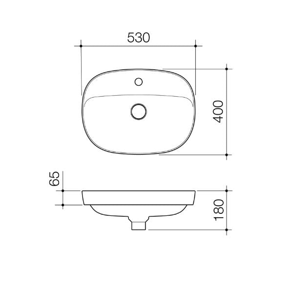 Caroma 853410CL Contura II 530mm Inset Basin with Tap Landing (1 Tap Hole) - Matte Clay