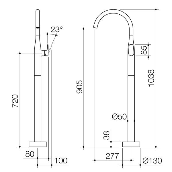 Caroma 849065BN Contura II Freestanding Bath Filler - Brushed Nickel