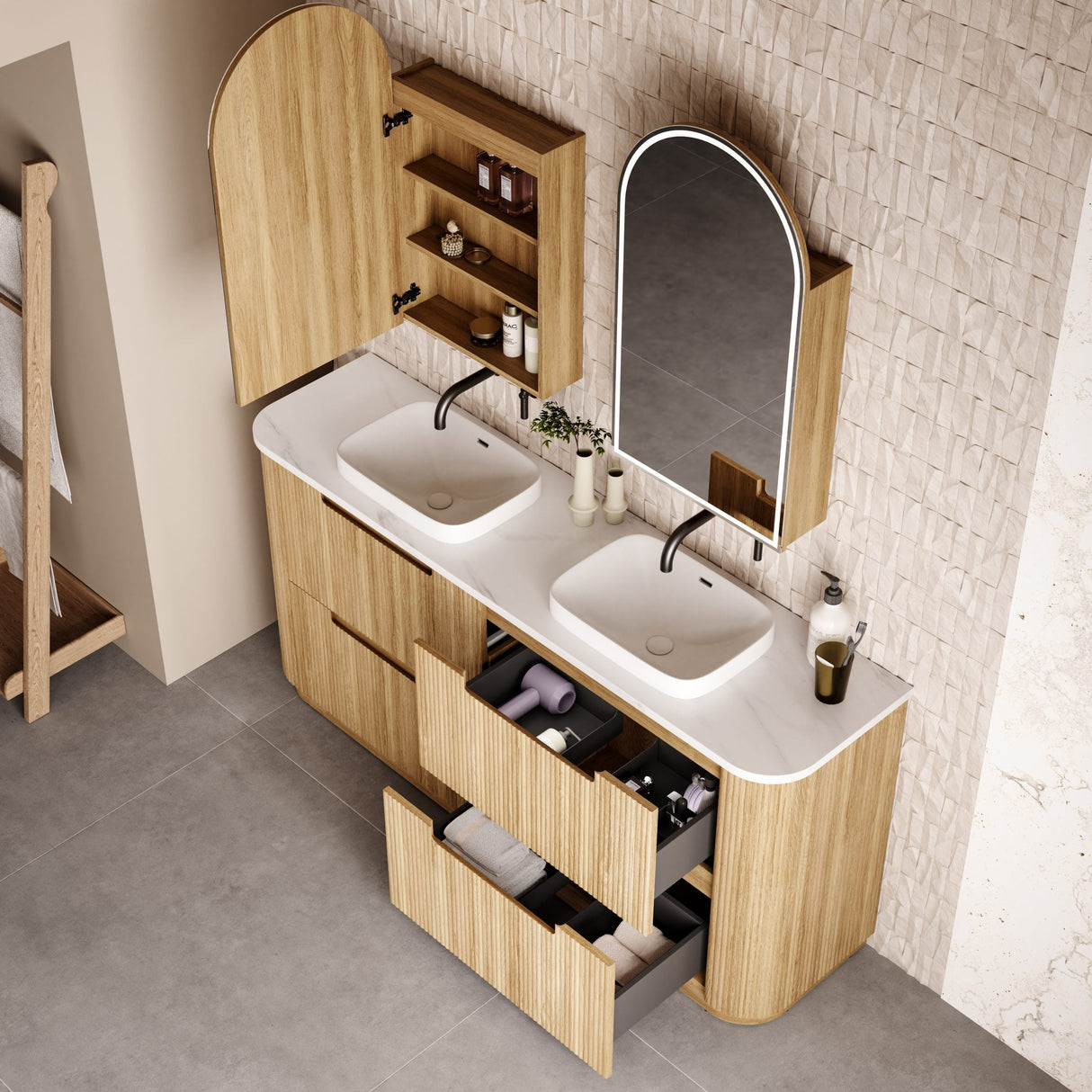 Aulic 1800mm Varcelli Floorstanding Vanity with Solid Surface Top Alpine Top CA58-1800D-ST86FT Vanity Units