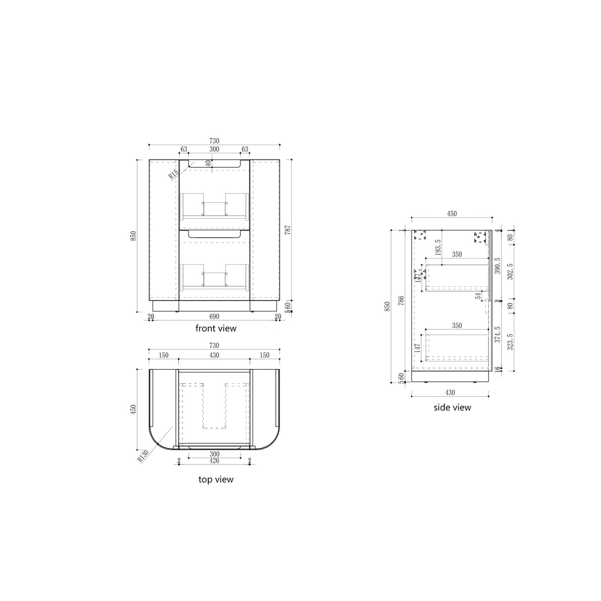 Aulic 750mm Varcelli Floorstanding Vanity with Solid Surface Top Cabinet Only CA58-750 Vanity Units
