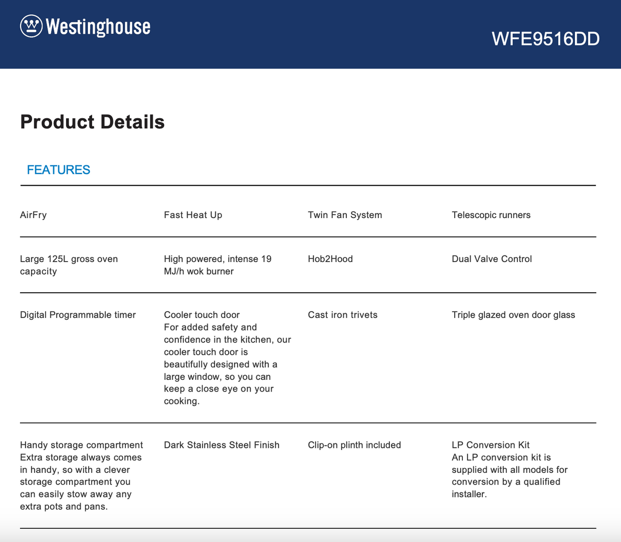 Westinghouse WFE9516DD 90cm Dual Fuel Dark Stainless Steel Freestanding Cooker with AirFry - Westinghouse Seconds Discount