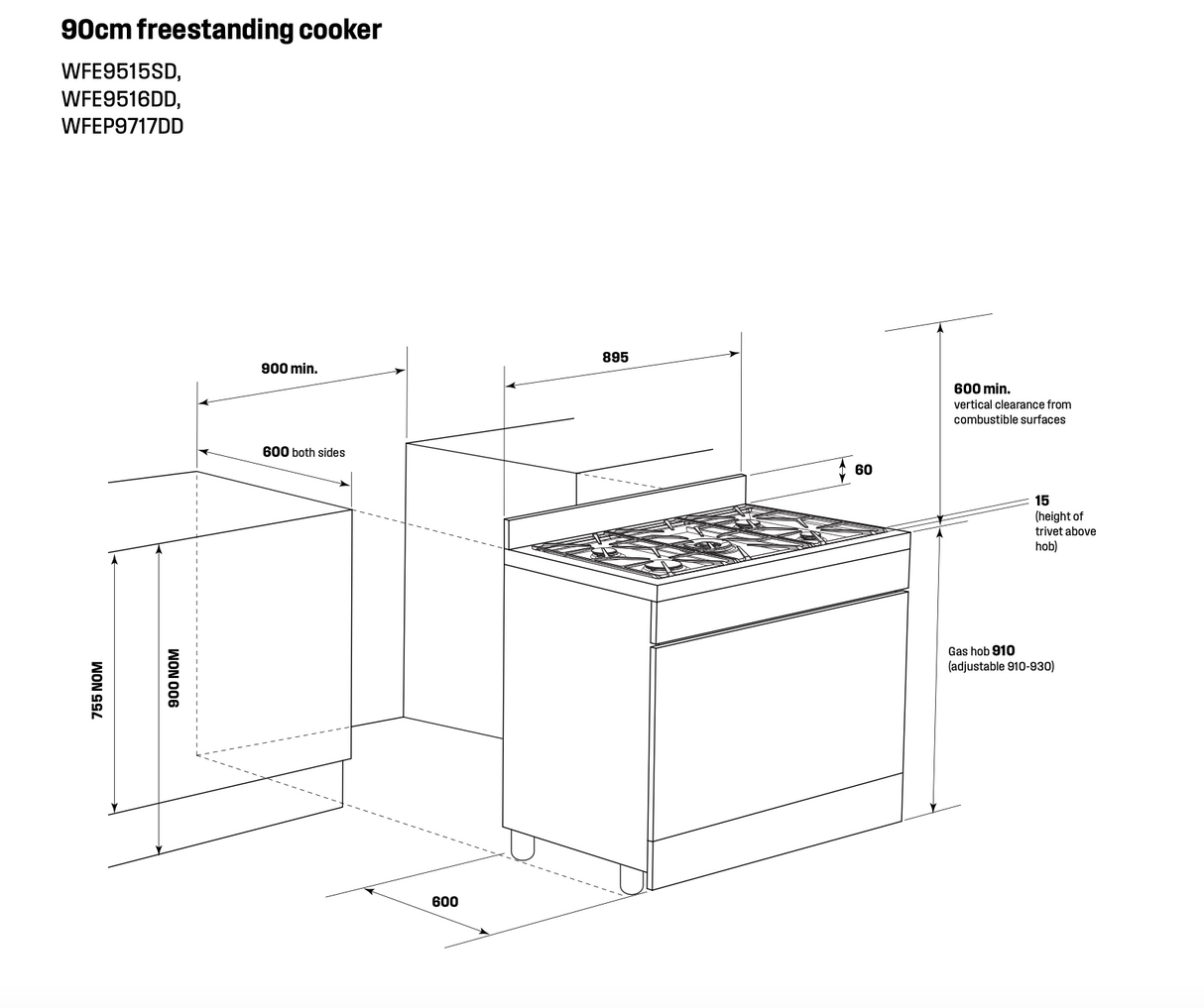 Westinghouse WFE9516DD 90cm Dual Fuel Dark Stainless Steel Freestanding Cooker with AirFry - Westinghouse Seconds Discount