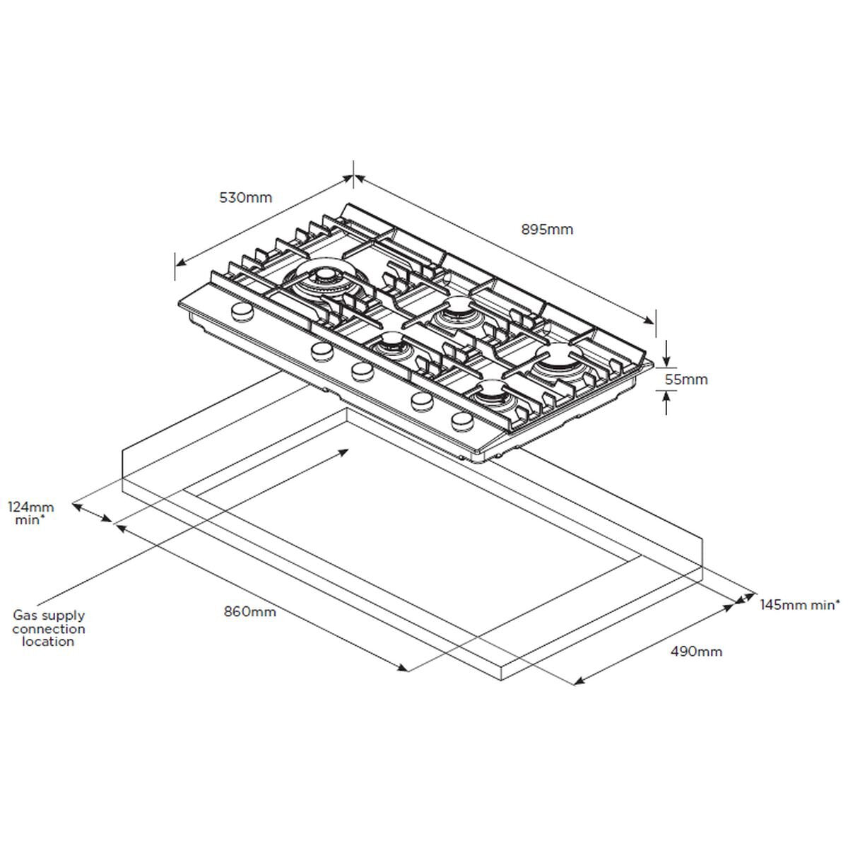 Westinghouse WHG954SC 90cm Stainless Steel Gas Cooktop - Factory Seconds