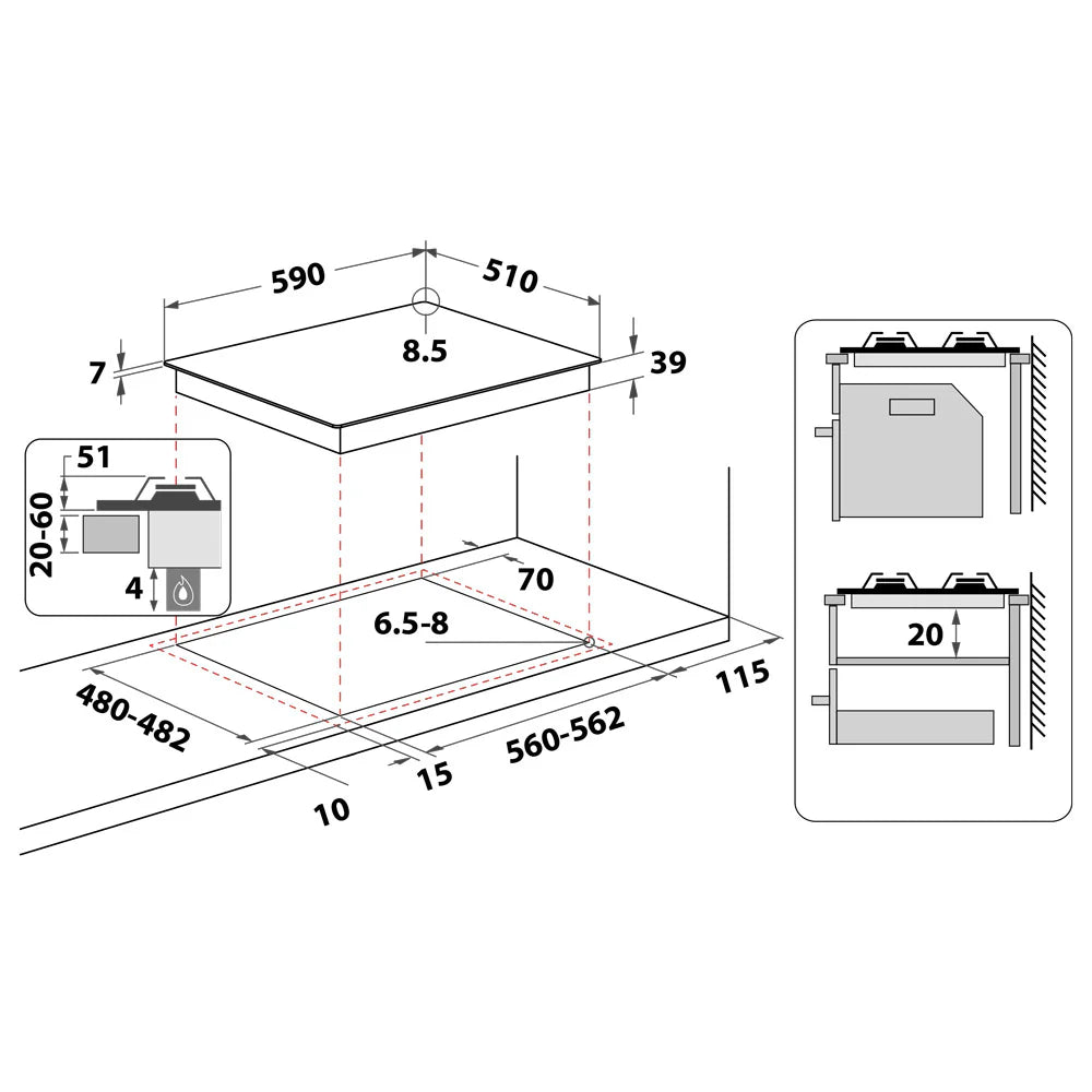 Whirlpool GMWL628IXLAUS 60cm 4 Burner Gas Cooktop In Stainless Steel