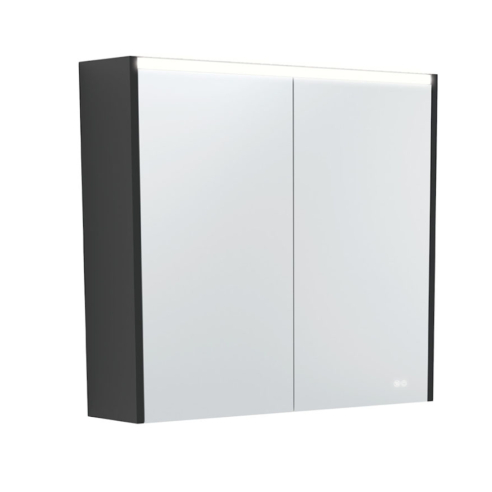 Fienza PSC750B-LED 750mm Mirror LED Cabinet, Satin Black