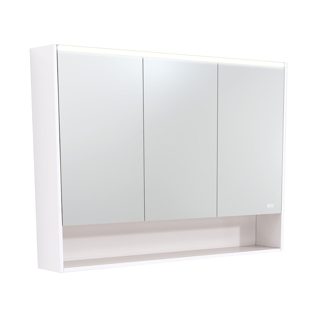 Fienza PSC1200SW-LED 1200mm Mirror LED Cabinet with Undershelf, Gloss White