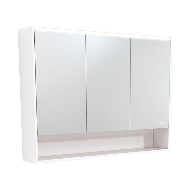 Fienza PSC1200SW-LED 1200mm Mirror LED Cabinet with Undershelf, Gloss White - Special Order