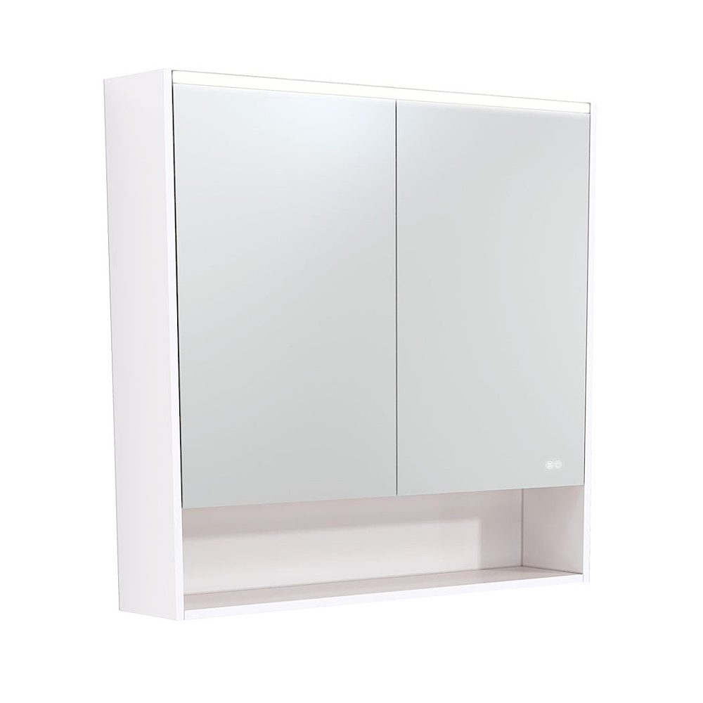 Fienza PSC900SW-LED 900mm Mirror LED Cabinet with Undershelf, Gloss White
