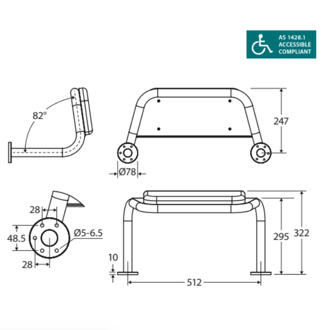 Fienza CARE4LL CARE4LR Delta Accessible Care Kit with Left Hand 90° Degrees Rail