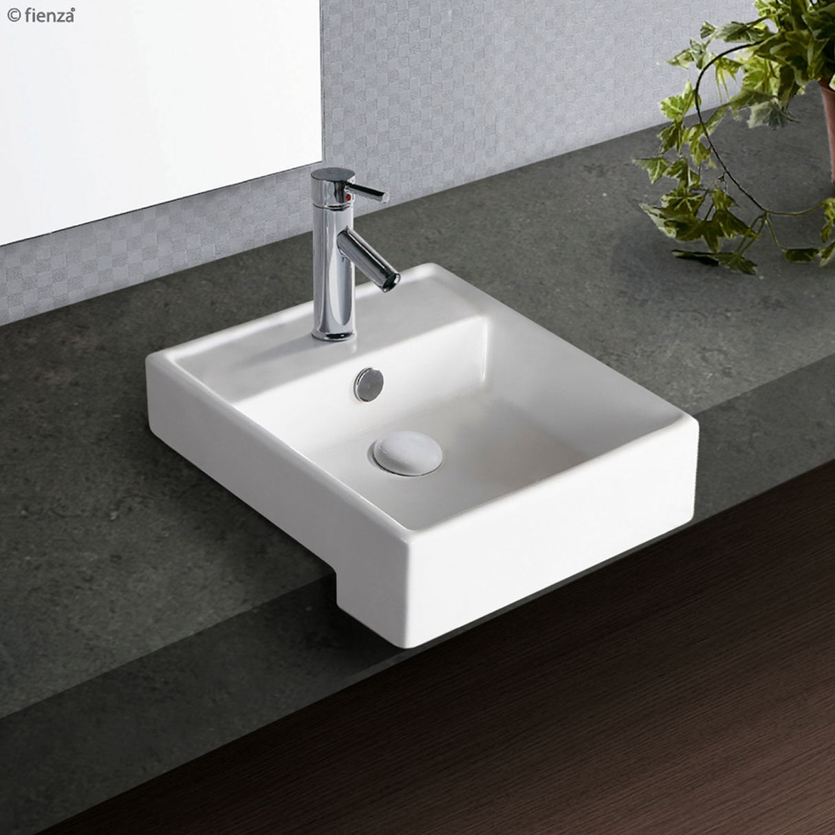 Fienza 2041B Helen Junior Semi Recessed 1 Tap Hole Ceramic Basin, White