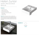 Fienza 2041B Helen Junior Semi Recessed 1 Tap Hole Ceramic Basin, White - Special Order
