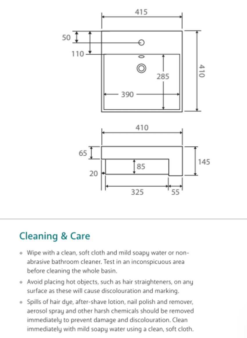 Fienza 2041B Helen Junior Semi Recessed 1 Tap Hole Ceramic Basin, White