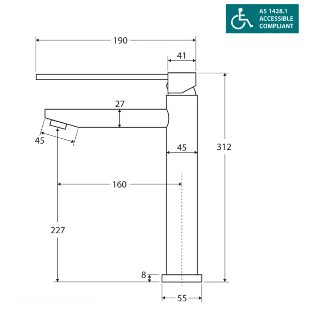 Fienza 225107D Hustle Care Matte Black Tall Basin Mixer Tap
