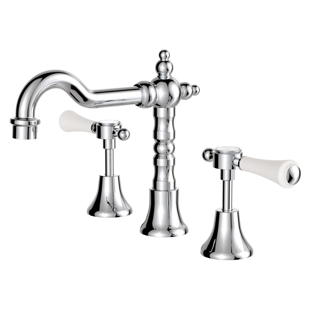 Fienza 339101 Lillian Shepherds Crook Lever Basin Set, Chrome / Ceramic