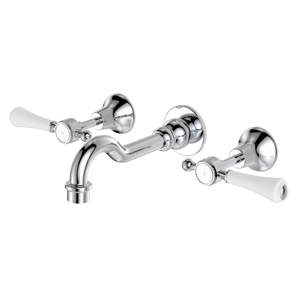 Fienza Lillian Lever Basin Bath Wall Set - Chrome with Ceramic White Handles