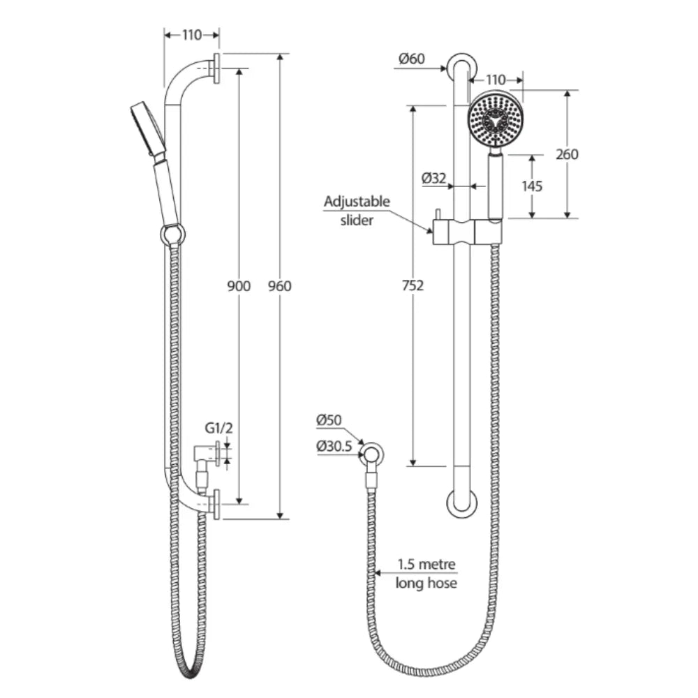 Fienza 444112 Stella Care Chrome Rail Shower