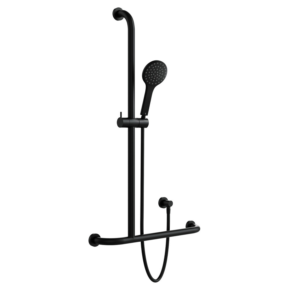 Fienza 444113BLH Hustle Care Right Hand Inverted T Rail Shower, Matte Black