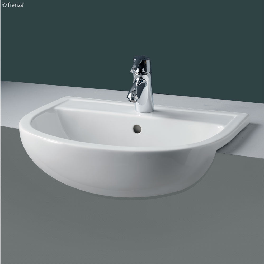 Fienza 603701W Semi Recessed RAK 1 Tap Hole Ceramic Compact Basin, White
