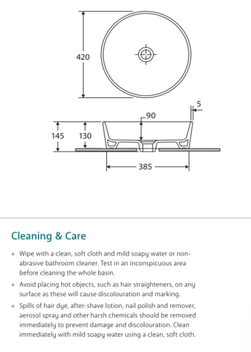 Fienza 606000W Moon Above Counter RAK Basin Round, White