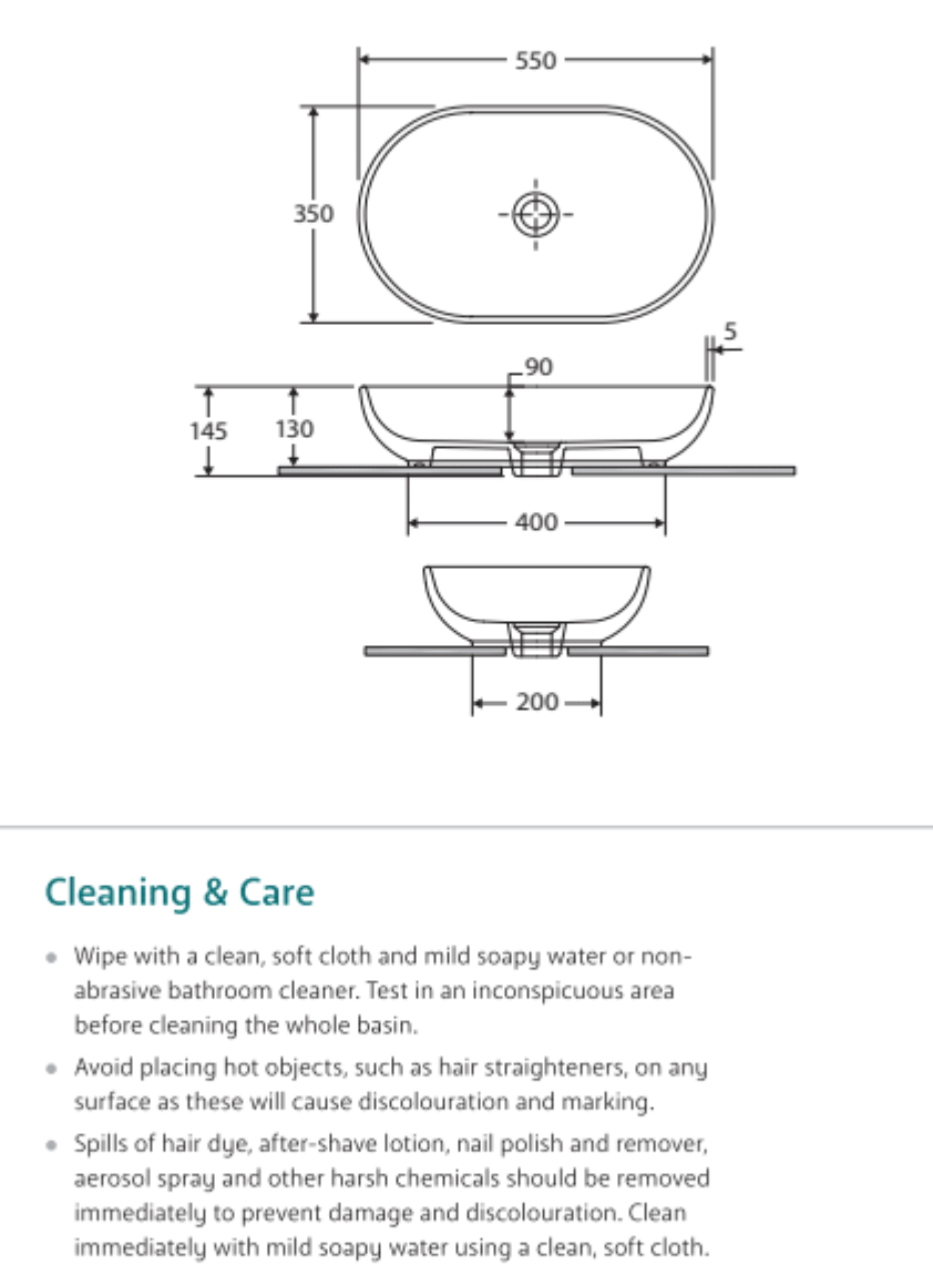 Fienza 606100W Moon Above Counter RAK Ceramic Oval Basin, White