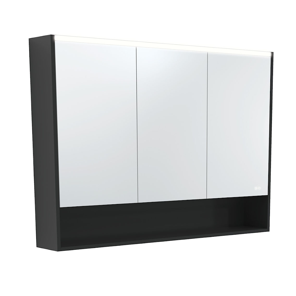 Fienza 1200mm PSC1200SB-LED Mirror LED Cabinet with Undershelf, Satin Black