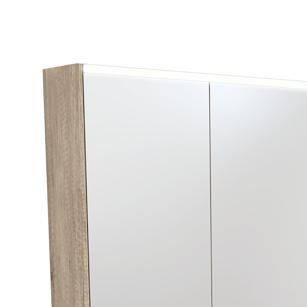 Fienza PSC1200SS-LED 1200mm Mirror LED Cabinet with Undershelf, Scandi Oak