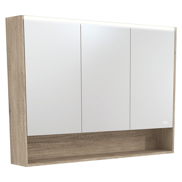Fienza PSC1200SS-LED 1200mm Mirror LED Cabinet with Undershelf, Scandi Oak - Special Order