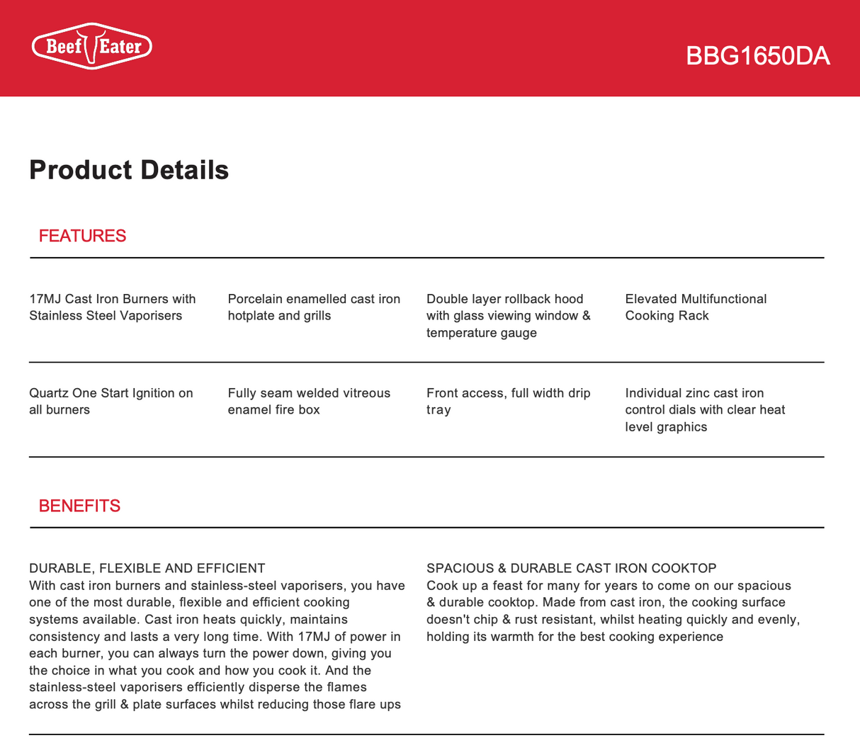 Beefeater BBG1650DA 1600 Series Dark 5 Burner Built-In BBQ - Beefeater Factory Seconds