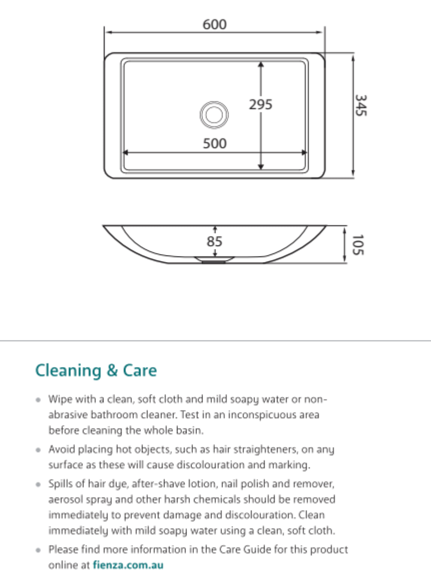 Fienza CSB03-MB Classique 600mm Above Counter Solid Surface Basin, Matte Black