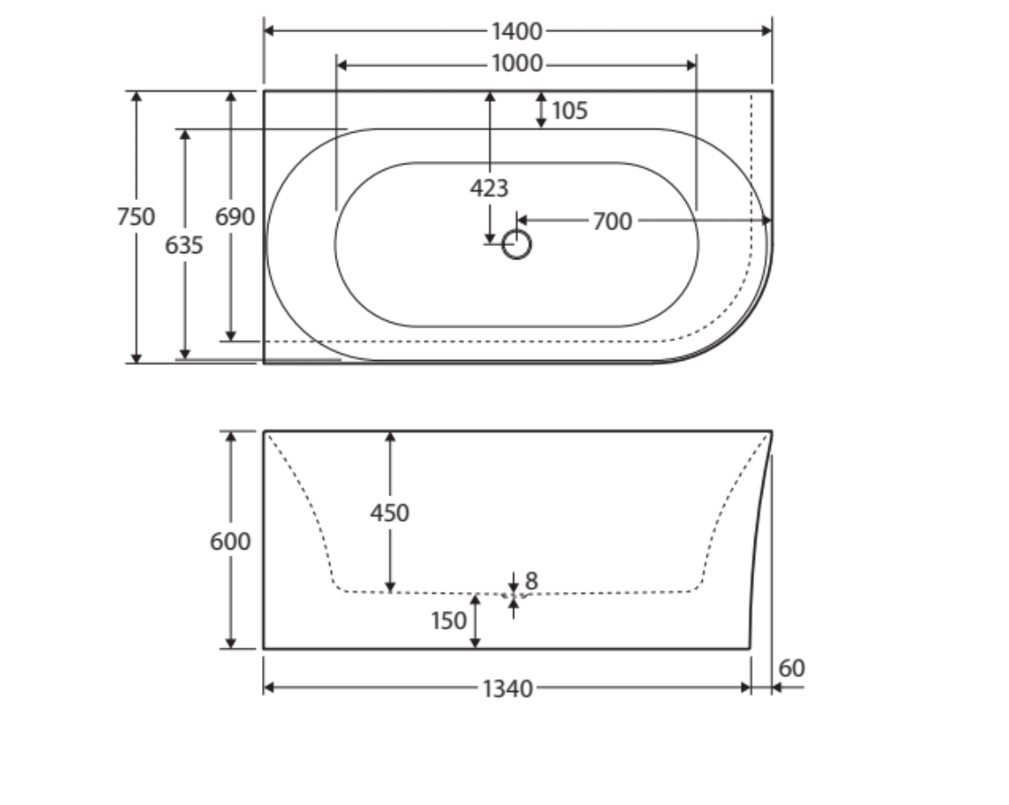 Fienza Chloe Acrylic Corner Bath 1400mm, FR75-1400R-OF - Gloss White