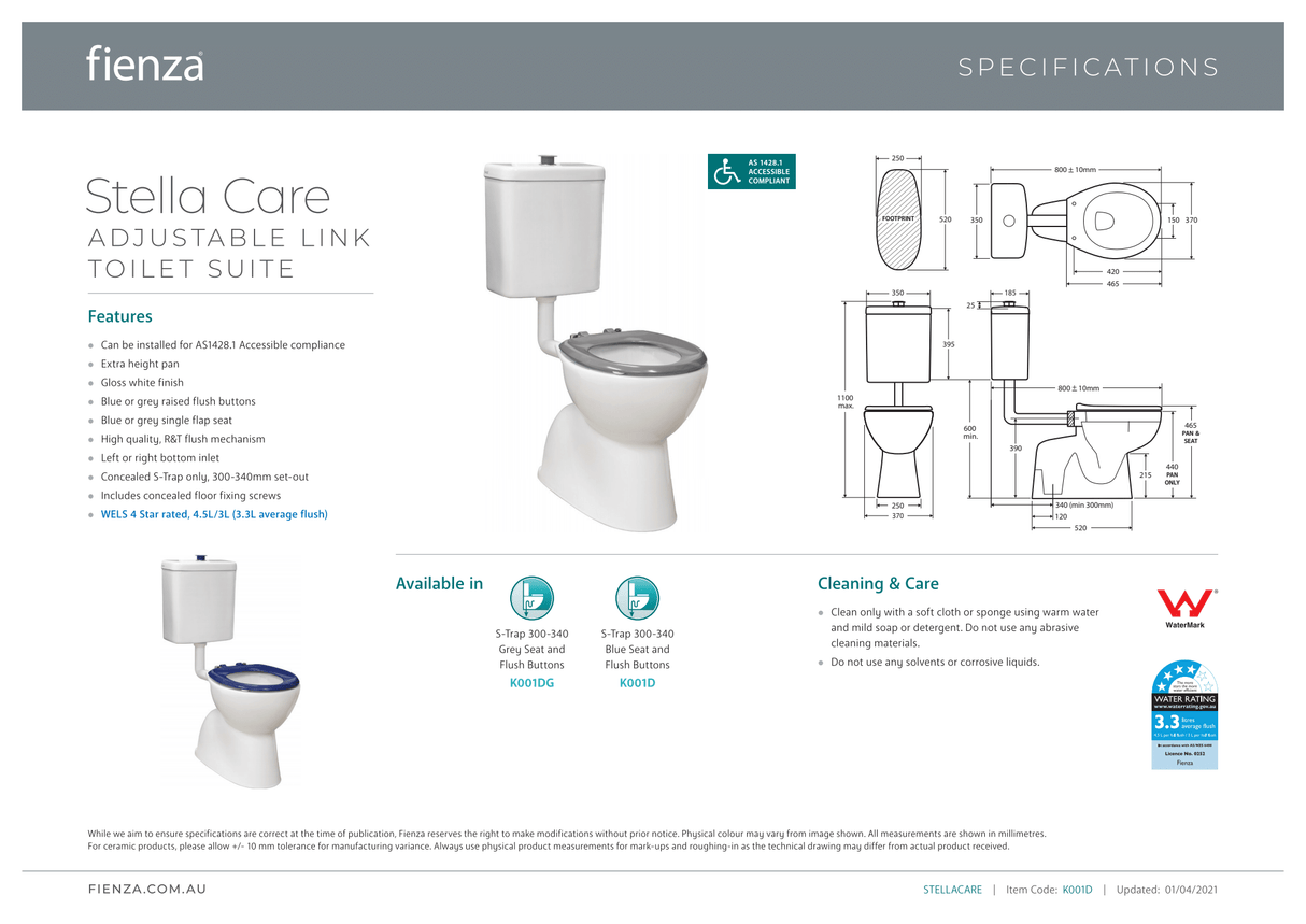 Fienza Stella Care Grey Adjustable Link Suite