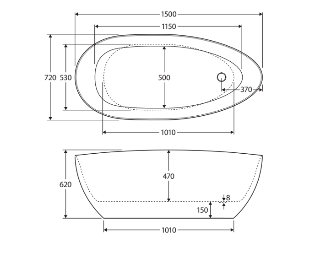Fienza FR94-1500 Dayo Freestanding Acrylic Bath 1500mm, Gloss White