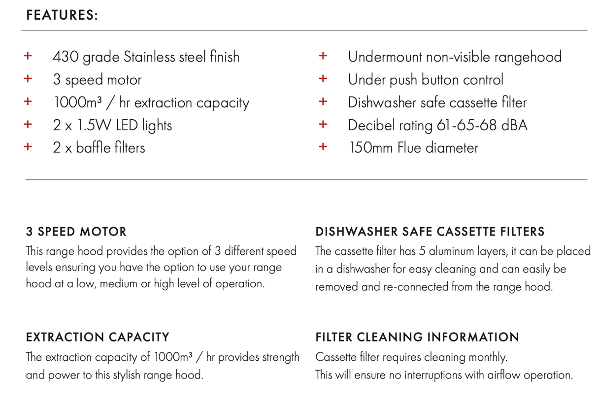 Euro Appliances ERH85UMS 85cm Under Cupboard Rangehood
