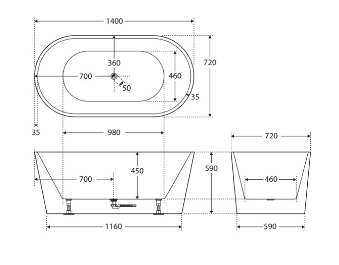 Fienza Empire Freestanding Acrylic Bath, Gloss White