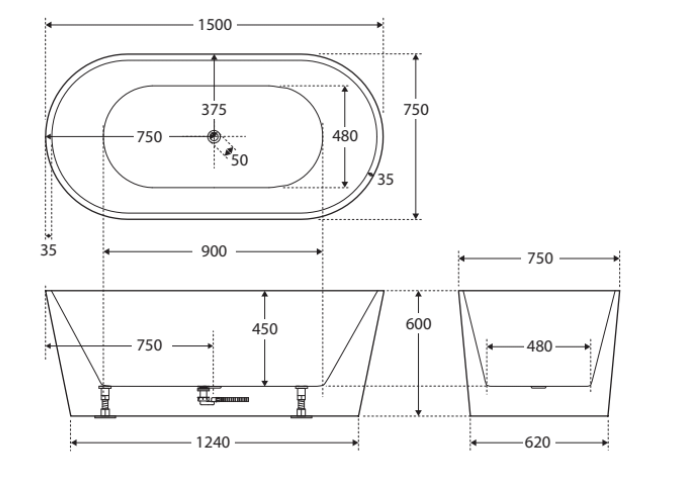 Fienza Empire Freestanding Acrylic Bath, Gloss White