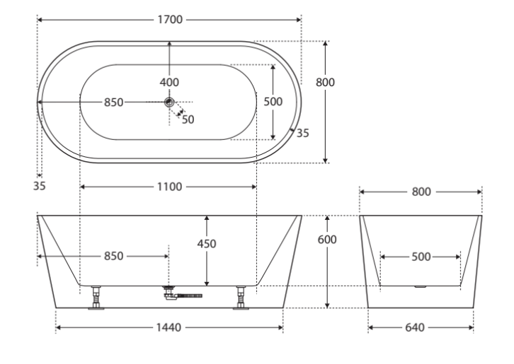 Fienza Empire Freestanding Acrylic Bath, Gloss White