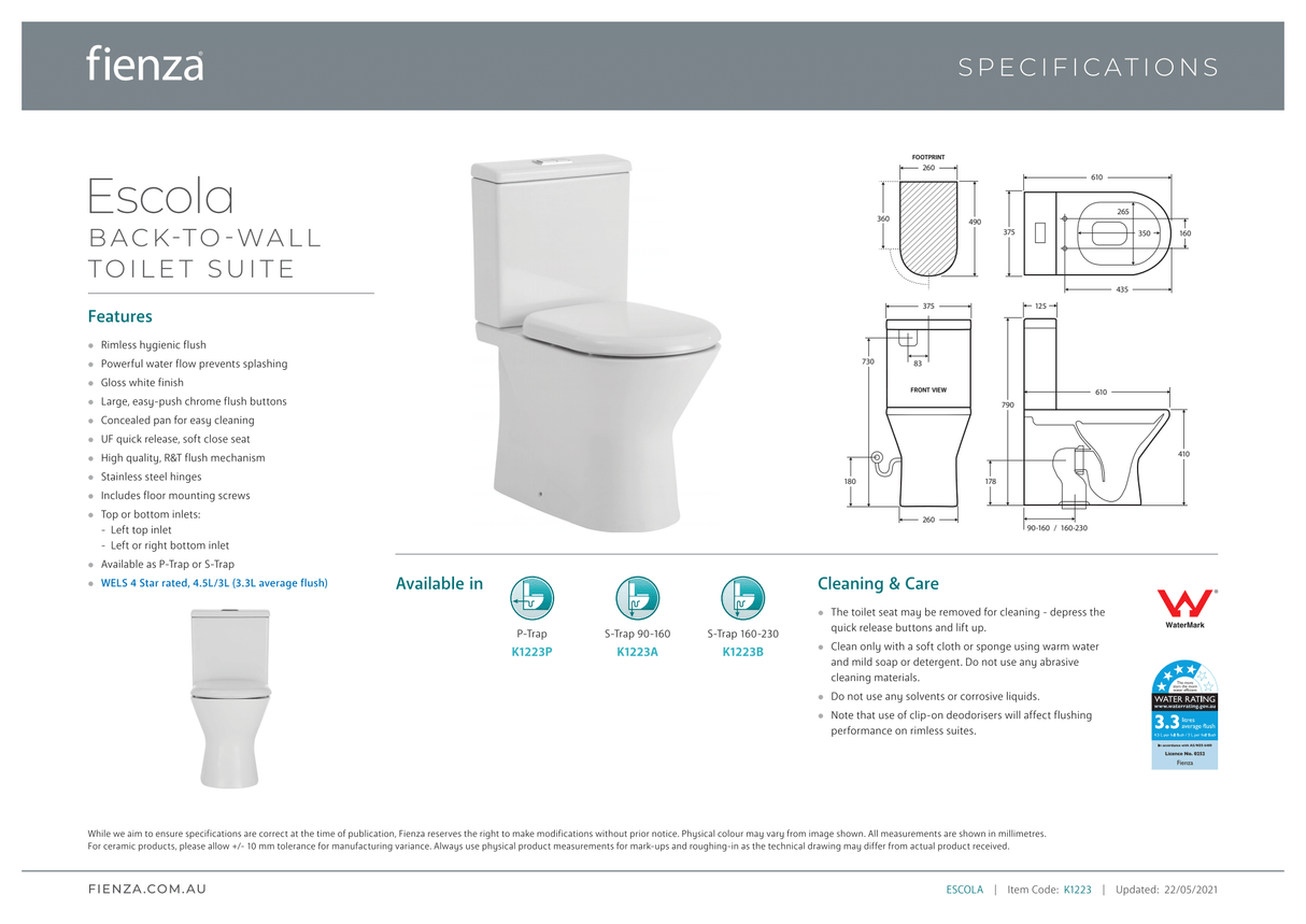 Fienza Escola Back-to-Wall Suite
