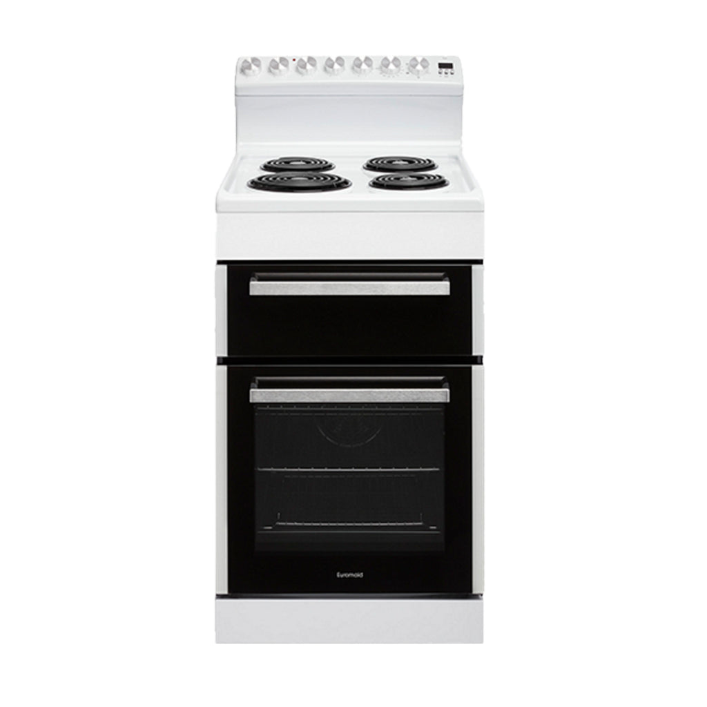 Euromaid EFS54RC-DRW 54cm White Coil Hotplate Electric Freestanding Stove