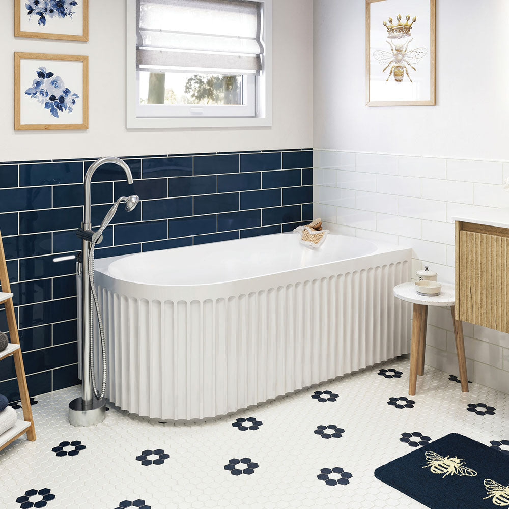 Fienza Eleanor Fluted Acrylic Corner Bath 1500mm - Gloss White