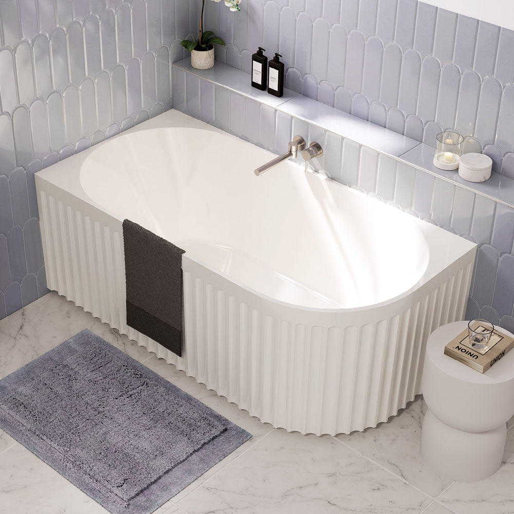 Fienza Eleanor Fluted Acrylic Corner Bath 1500mm - Gloss White