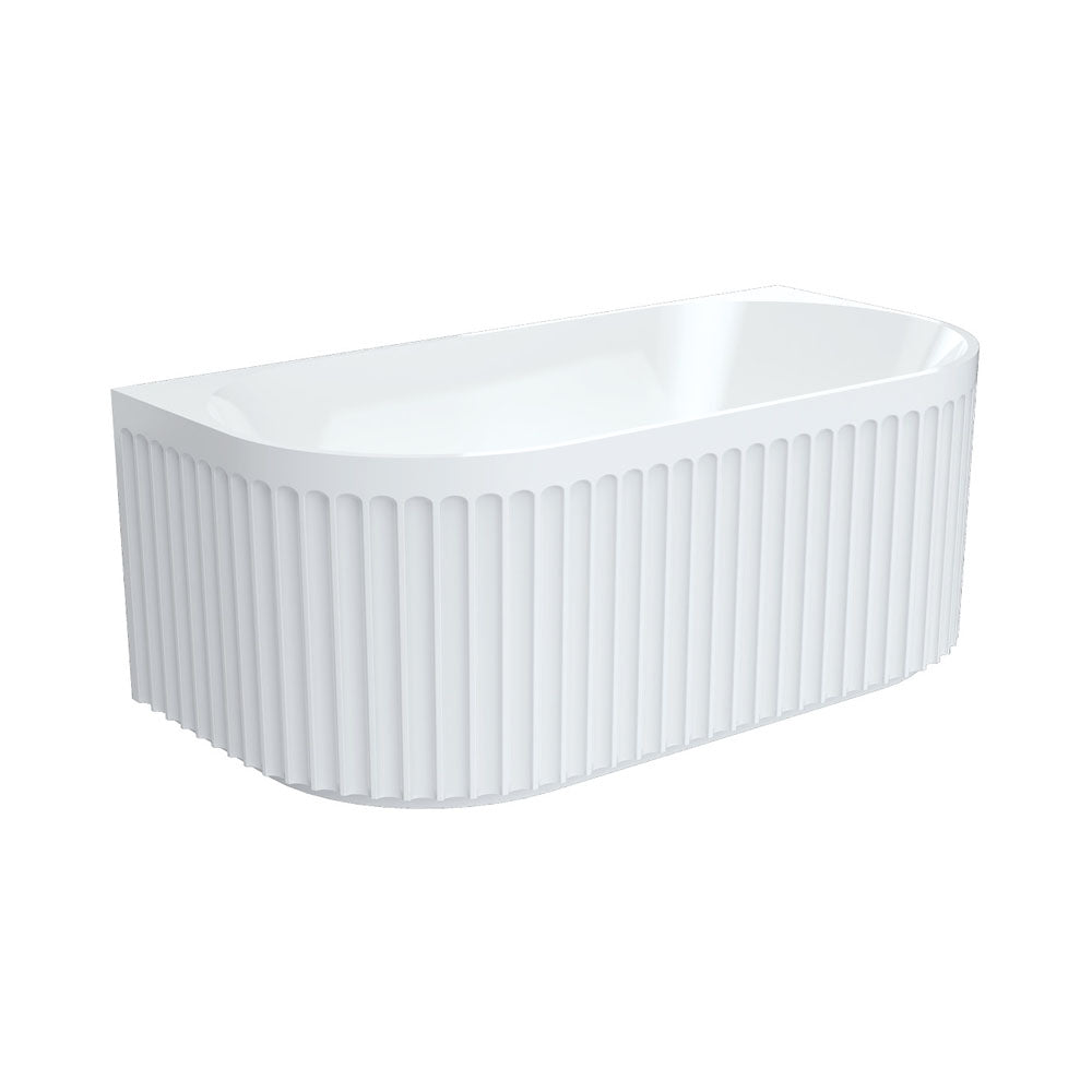 Fienza Eleanor Fluted Back To Wall Acrylic Bath 1500mm - Gloss White