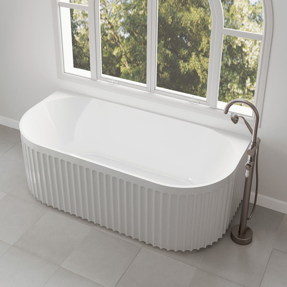 Fienza Eleanor Fluted Back To Wall Acrylic Bath 1700mm - Gloss White