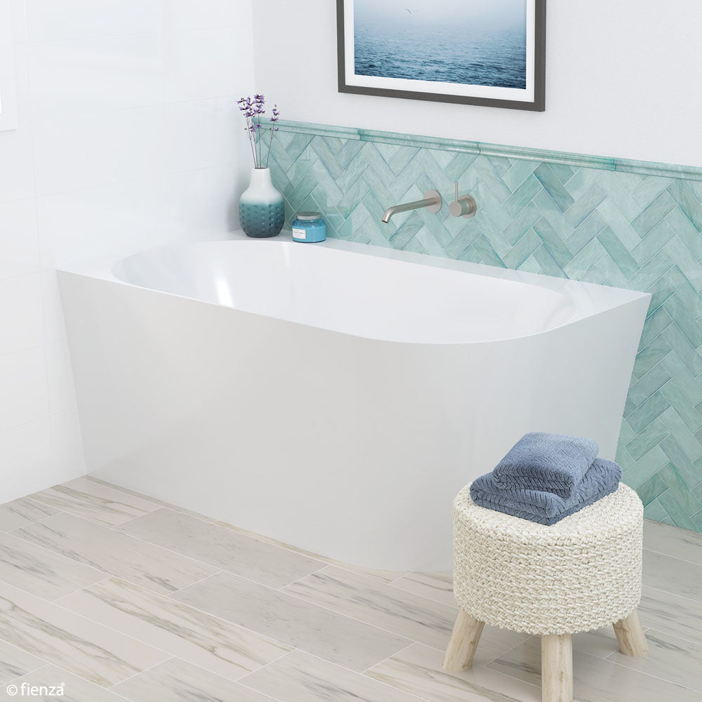 Fienza Chloe Acrylic Corner Bath 1400mm, FR75-1400R-OF - Gloss White