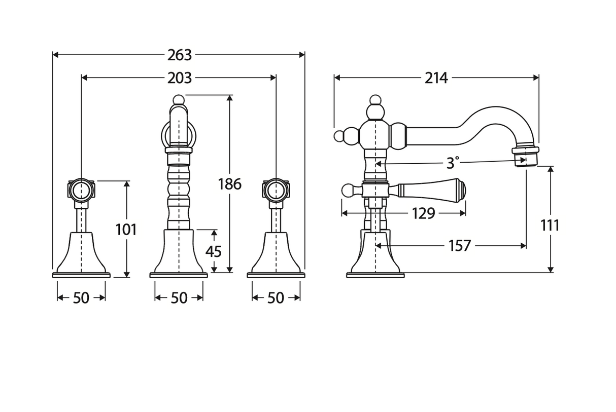 Fienza 339101 Lillian Shepherds Crook Lever Basin Set, Chrome / Ceramic