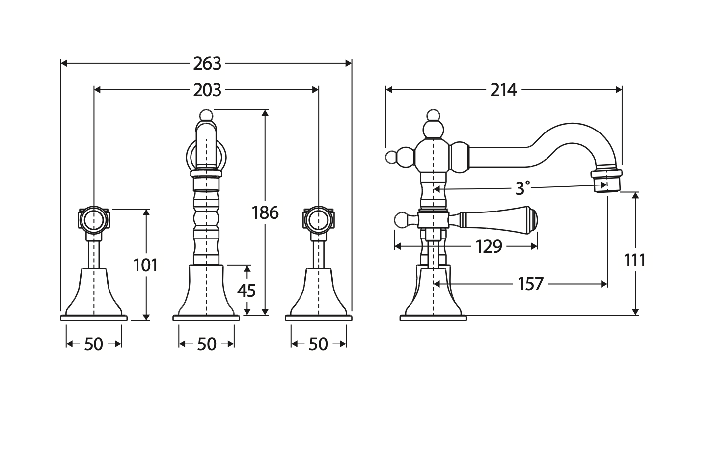 Fienza 339101CC Lillian Shepherds Crook Lever Basin Set, Chrome