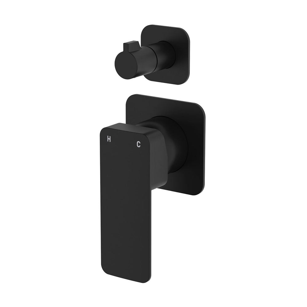 Fienza Tono Square Plates Wall Mixer Diverter 233102B-4 - Matte Black