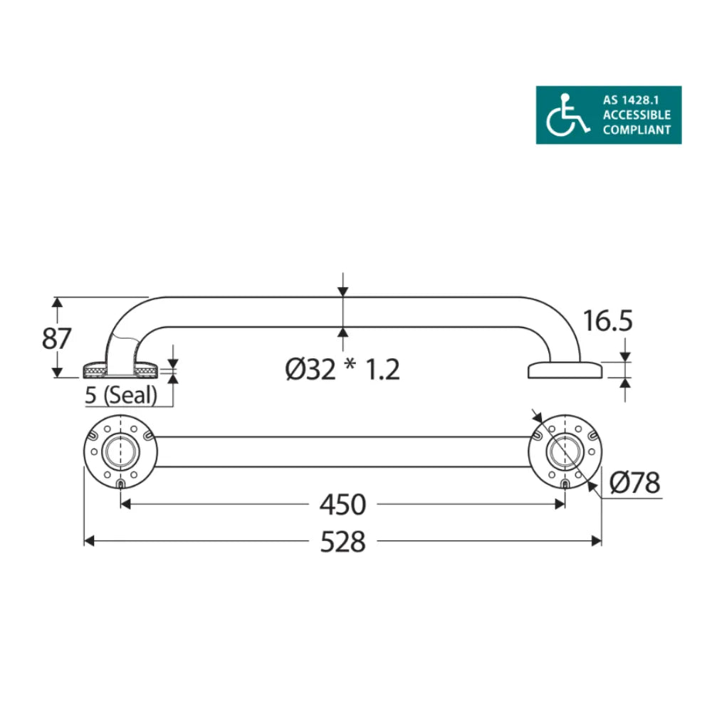 Fienza GRAB45 Stainless Steel Care Accessible 450mm Grab Rail