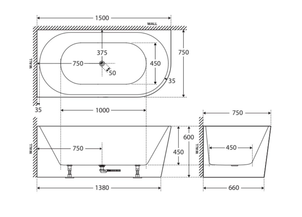 Fienza Isabella Acrylic Corner Bath 1500mm with Overflow - Gloss White
